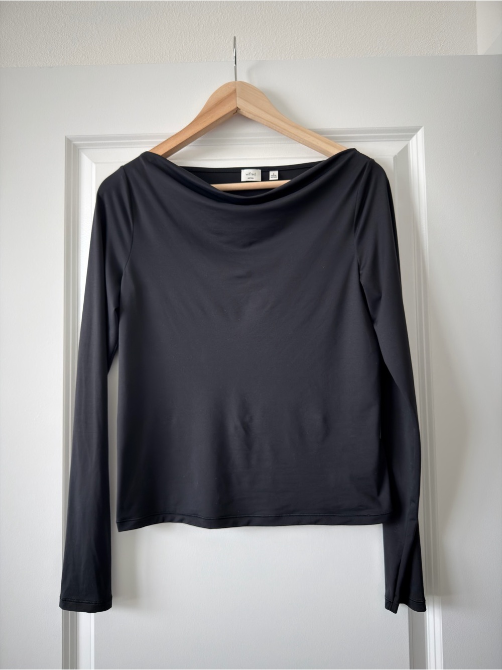 Aritzia Wilfred Charcoal Draped Boatneck Long-Sleeve Top